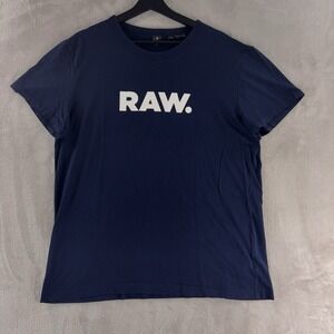 G-Star RAW Logo T Shirt Mens Size XL Blue Short Sleeve Graphic Tee Minimal‎
